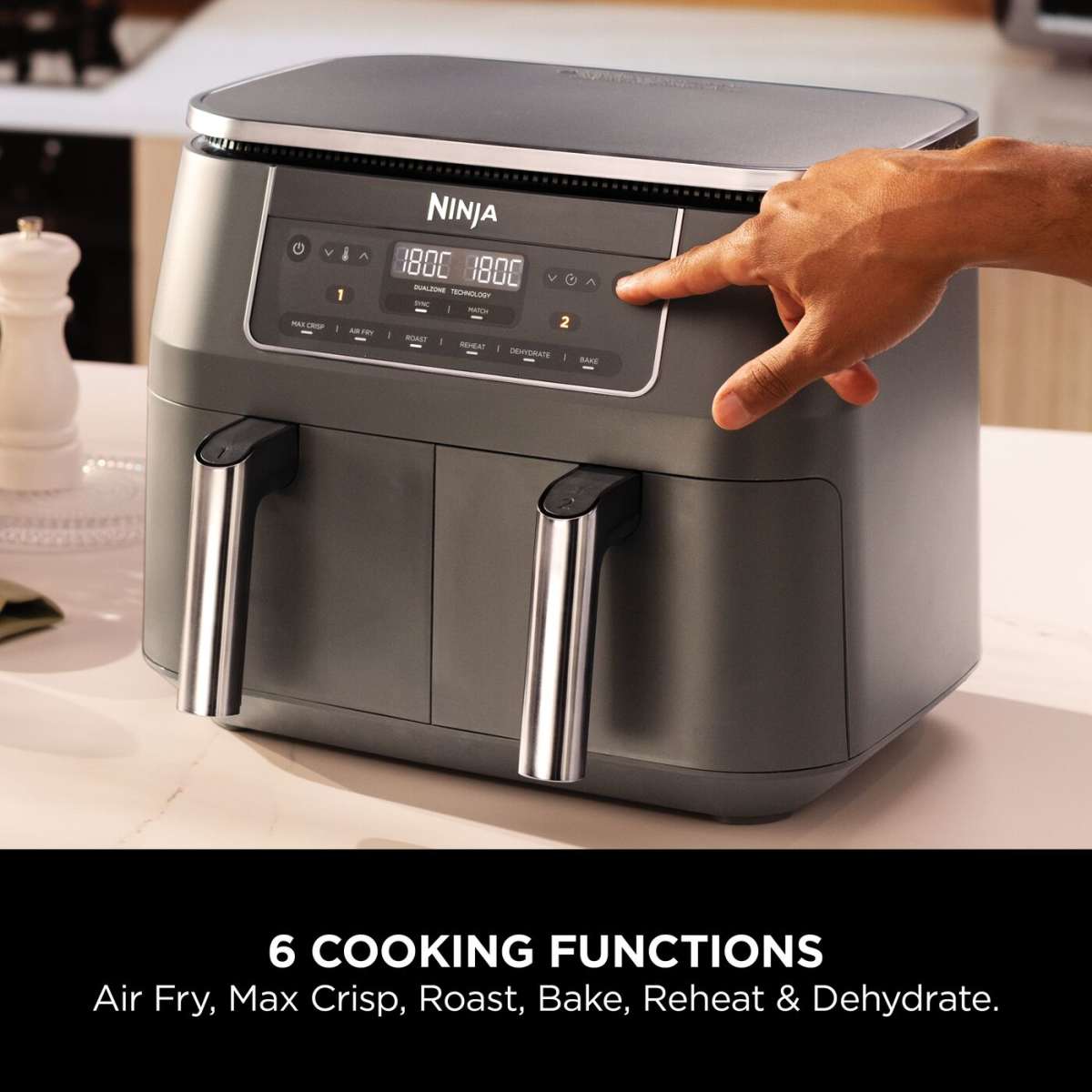Kitchen Kit: Ninja Air Fryer 6-in-1 Dual Basket 9.5 L + Book with 100+ Recipes